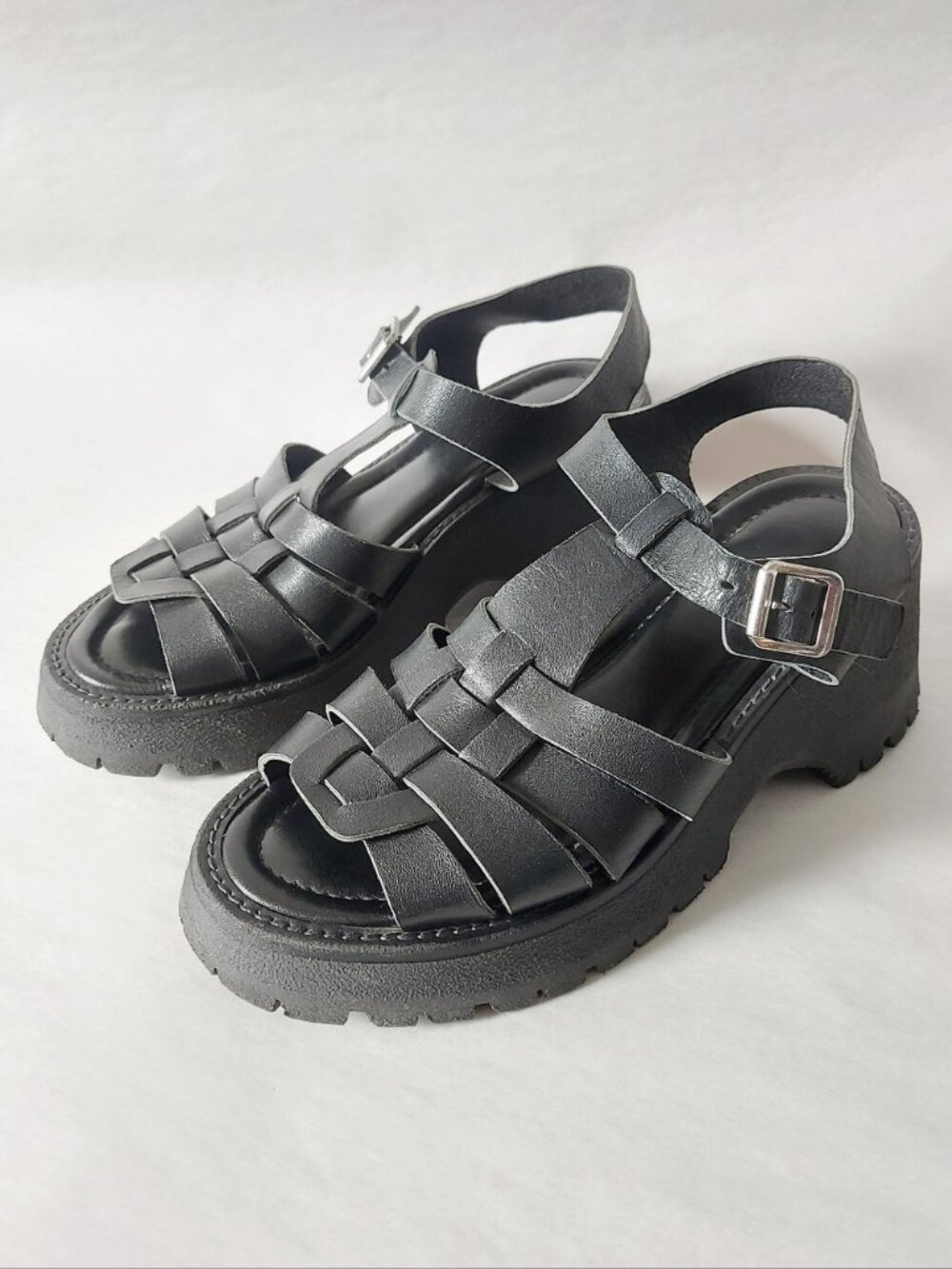 l’intervalle Women Fisherman Strappy Ankle Buckle Lug Sole Chunky Platform 40 EU